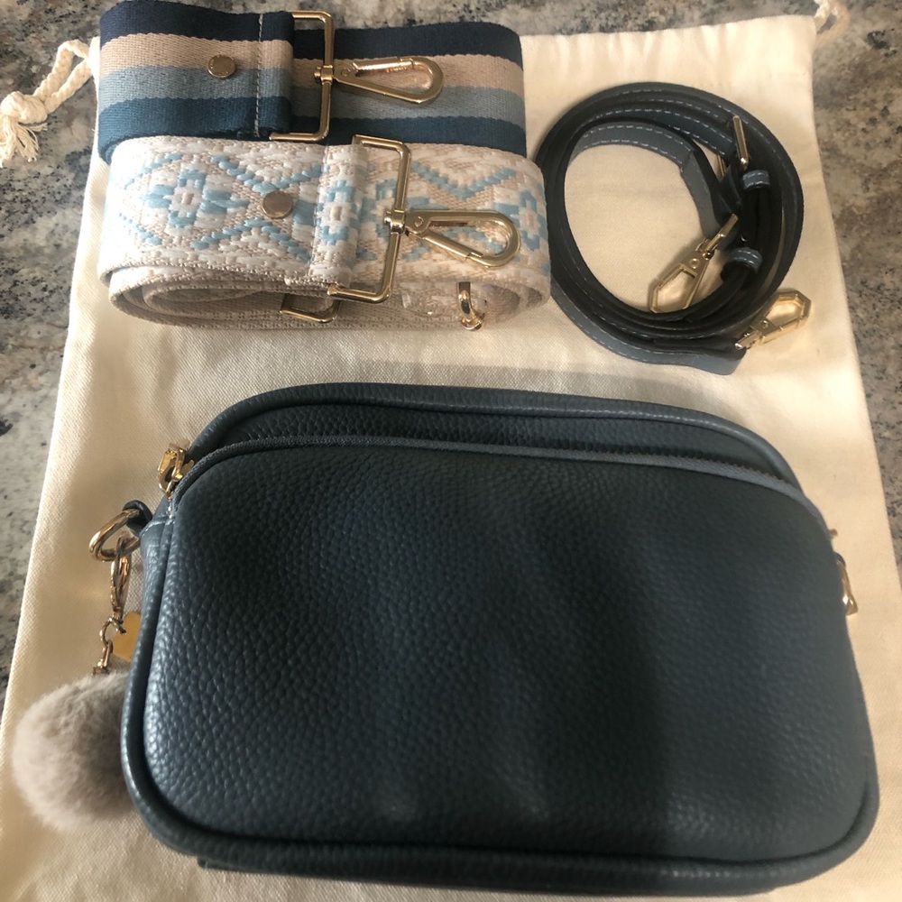 Pom Pom London Mayfair Bag- Steel Blue w/ 3 straps